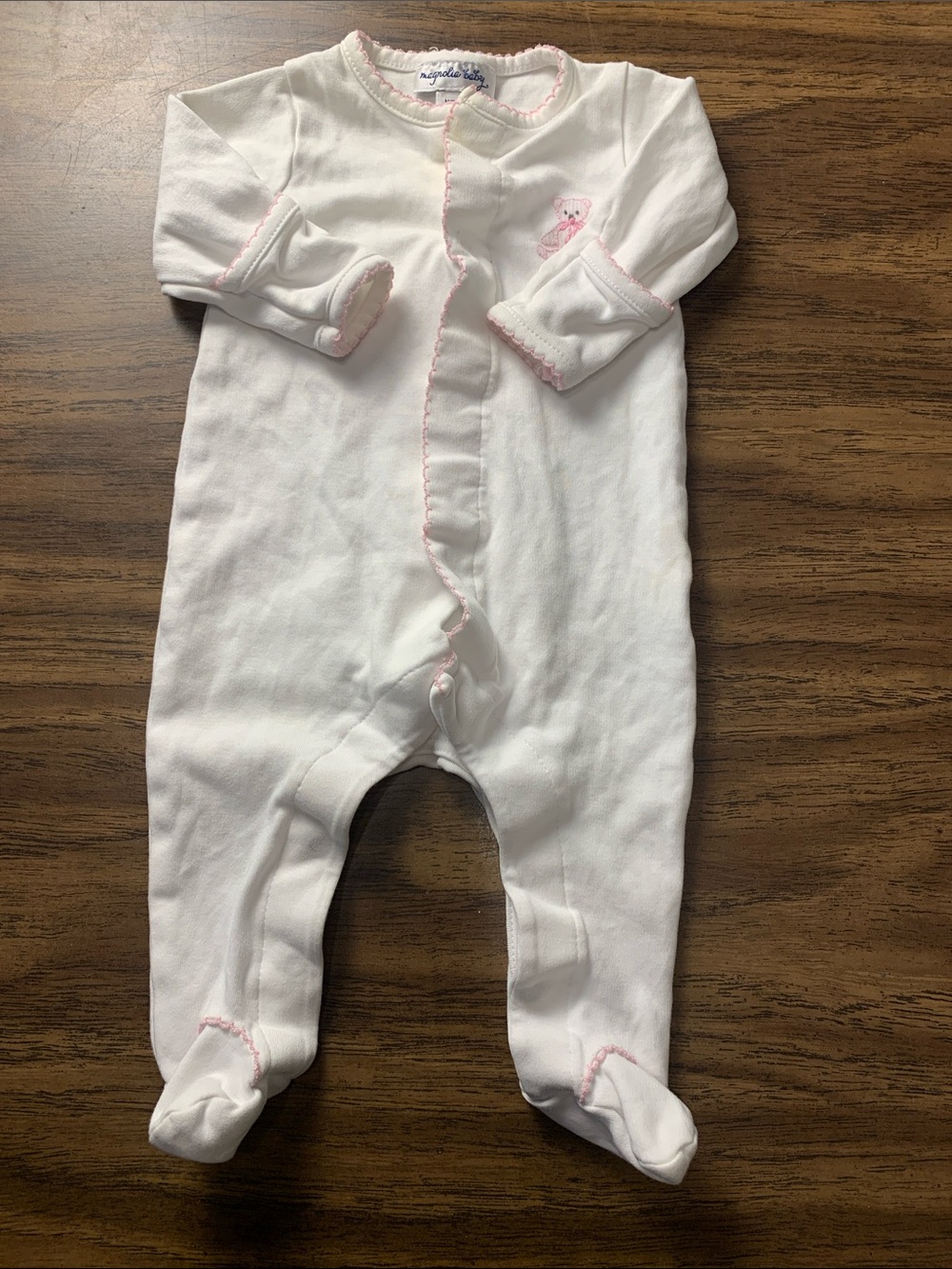 Magnolia White Footed One-Piece with Pink Trim